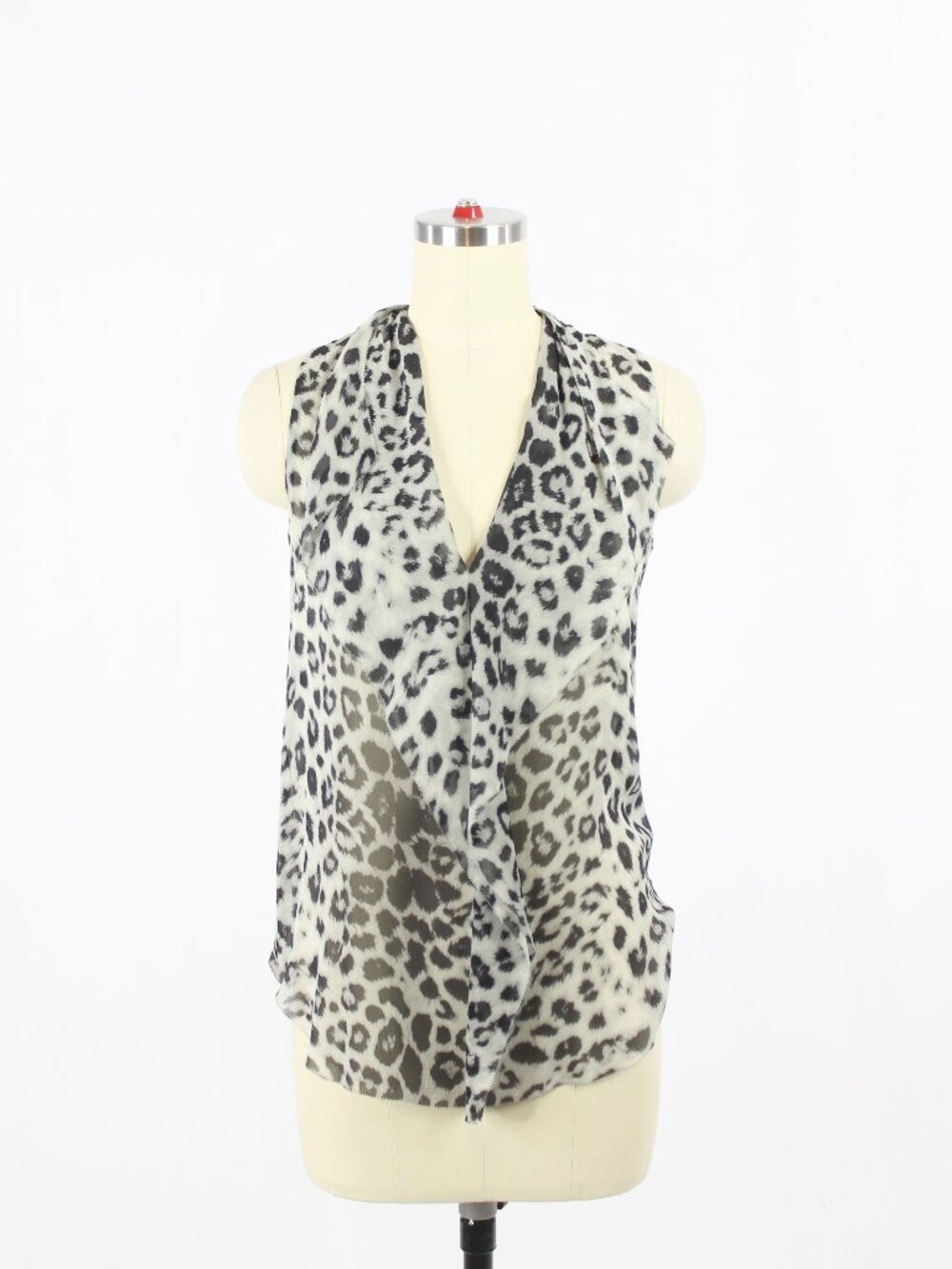 Aritzia BABATON Ainsley Leopard Silk Georgette Cascading Ruffle Blouse, Size XXS
